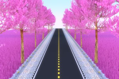 3d street in the fog with tree pink.