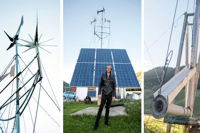 Energipark: Tore Neverås har bygd opp solcelle- og vindparken i hagen sin siden 2011. Teknologien blir stadig bedre og billigere.