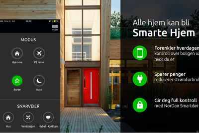 Slik reklamerer Smartly for seg selv på sitt nettsted. Styring av det smarte hjemmet skjer via mobiltelefon.