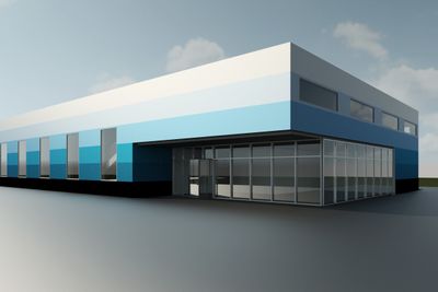 Prosjektskisse av den planlagte robotfabrikken på Brattvåg i Haram kommune.