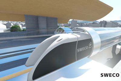 Slik ser de tre norske ingeniørstudentene for seg at Hyperloop vil kunne se ut i Norge.