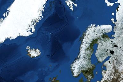 Norskehavet er den delen av Atlanterhavet som ligger mellom Norge, Svalbard og Island. Foto: Nasa