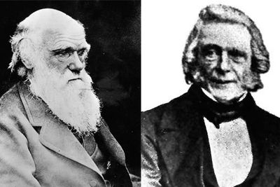 Charles Darwin (t.v.) er verdenskjent som opphavsmannen til evolusjonsteorien. Botaniker Patrich Matthews var inne på det samme flere år tidligere, uten å ha fått særlig annerkjennelse for det.