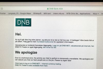 DNB har dataproblemer, og både nettbanken og Vipps ligger nede. Bildet er fra da banken hadde problemer i mars.