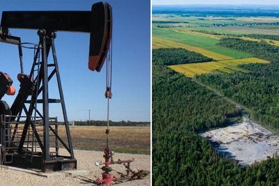 Her, utenfor Quebec (til høyre), skal selskapet Questerre produsere det de selv omtaler som noe av den reneste naturgassen som finnes. Produksjonen er ventet å starte i 2019. Til venstre fra selskapets anlegg i Saskatchewan.