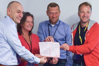 Disse presenterte "Rules of engagement" mellom storbedrifter og oppstartsbedrifter. Fra venstre: Bjørn Ivar Moen i Telenor Norge, Hilde Widerøe Wibe i Abelia, Ove Fredheim i Telenor Norge og partner Per Einar Dybvik i Startuplab.