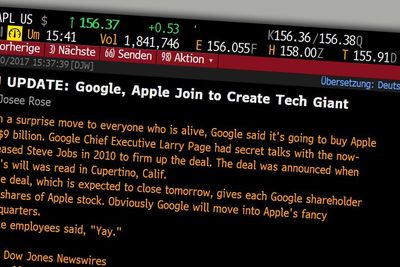 Dow Jones meldte ved en feil at Google hadde kjøpt Apple.