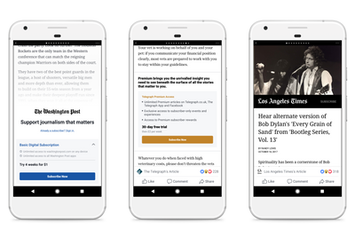 Facebook tester abonnement-salg via Instant articles, I første omgang sammen med noen utvalgte partnere.