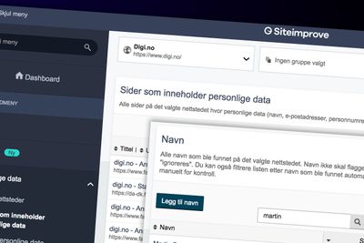 Slik ser brukergrensesnittet i Siteimprove GDPR ut. 