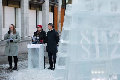 Truls Gulowsen fra Greenpeace, Ingrid Skjoldvær fra Natur og Ungdom, Ketil Lund fra Besteforeldrenes klimaaksjon og advokat Cathrine Hambro utenfor Oslo Tingrett 13. november i fjor.