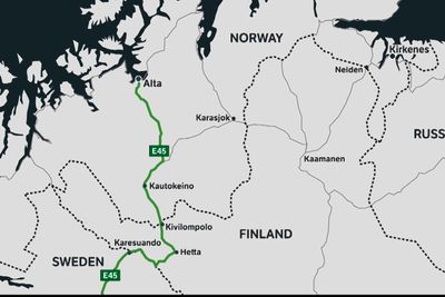 E45 er nå forlenget fra Karesundo i Sverige til Alta i Norge.