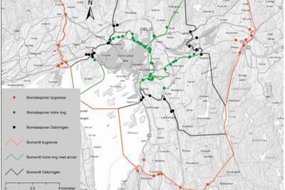 Kart over bomstasjoner i Oslo. 