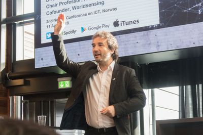 Professor Mischa Dohler leverte et svært engasjert foredrag under Telenors konferanse på Fornebu onsdag 11. april.