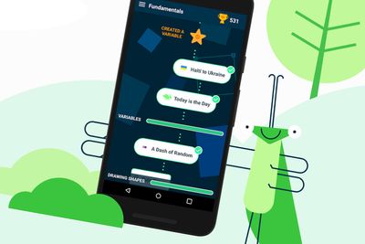 Grasshopper-appen fra Googles Area 120-avdeling. Gresshoppefiguren heter for øvrig Grace. Både figuren og appen er oppkalt etter hoveddesigneren av programmeringsspråket COBOL, Grace Hopper.