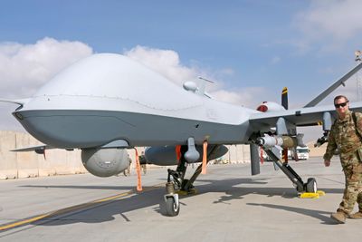 MQ-9 Reaper-dronen. Bildet er tatt ved Kandahar i Afghanistan i januar 2018. (Illustrasjonsfoto)