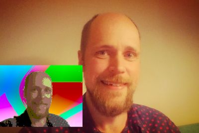 Øyvind Vevang er utvikler hos NextGenTel. Bildet nederst til venstre har han rendret som på en C64 og med bakgrunn fra en patch som han har lekt med i video-synthesizeren Lumen.