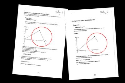 Torkel Thune Fladstad skulle fått eksamensoppgaven i Fysikk til venstre, men fikk oppgave til høyre, der deler av grafen manglet.