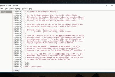Den norske IRC-serveren irc.homelien.no er fortsatt aktiv.
