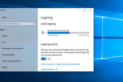Innstillingene for dagens versjon av lagringssensoren i Windows 10.