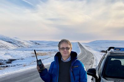 Telenors dekningsdirektør Bjørn Amundsen. Her på tur for å måle dekning på Ifjordfjellet.