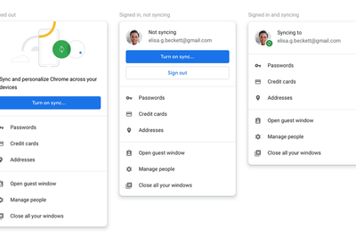 Google skal endre den automatiske innloggingen av Google-brukere i Chrome. Slik vil ulike innloggingstilstander se ut i Chrome 70.