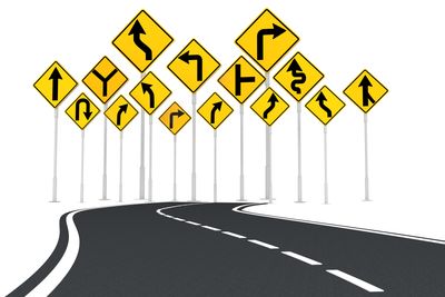 traffic signs on the road on white background