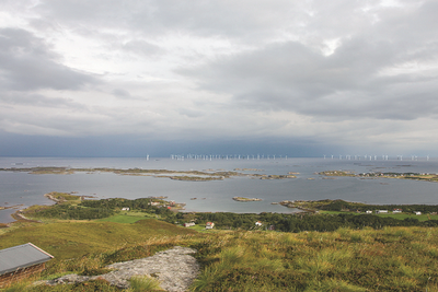 Illustrasjon av vindparken Havsul 1, som etter planen skal ligge fem kilometer utenfor Harøya i Sandøy kommune.