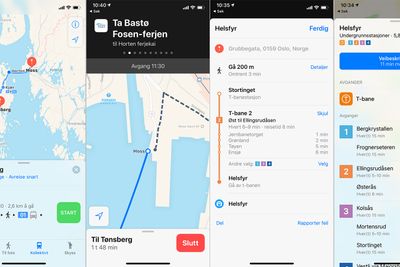 Nå kan du få informasjon fra buss, T-bane, tog og ferje i Apple Maps.