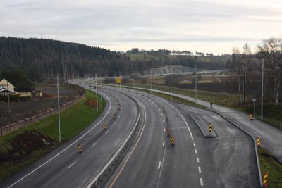 Riksveg 22 mellom Lillestrøm og Fetsund slik den så ut like før åpning høsten 2015.