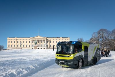 Brannbilen var fredag på testtur i Oslo.