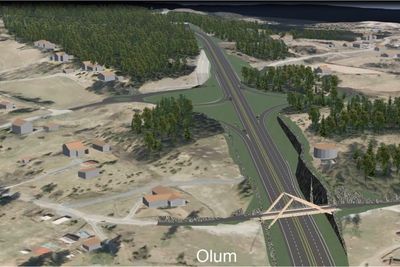 Illustrasjonen viser ny E16 ved Olum.