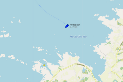 Cruiseskipet Viking Sky i Hustadbukta, lørdag 23. mars 2019 klokken 14:35.