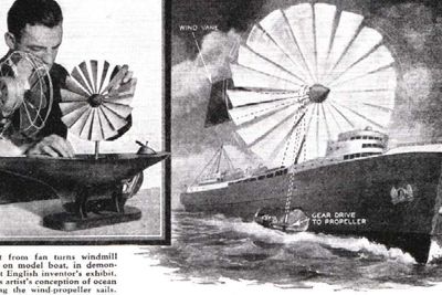 Trolig en patent på vindkraft-drevet skip fra 30-tallet. Vindteknologi har ikke gjort sitt store comeback i maritim industri siden den ble danket ut av damp for rundt 150 år siden, men stadig flere gjør et forsøk.