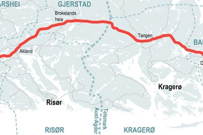 E18-traseen i østre Agder og Telemark.