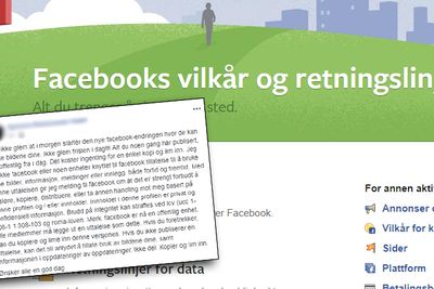 Noen lures til å tro at Facebooks vilkår og retningslinjer ikke gjelder hvis man publiserer et innlegg hvor man skriver at man ikke godtar det. 