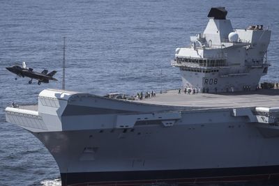 Første britiske F-35B tar av fra HMS Queen Elizabeth i september 2018.