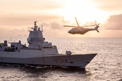 NH90 lander på fregatten KNM Thor Heyerdahl i forbindelse med øvelsen Flotex 2017.