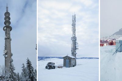 Det er ikke det mest tettbygde strøket i landet Ice har valgt til å prøve 4G i 700 MHz-båndet til kundene. Her er Ice' egne bilder fra basestasjonene. Fra venstre: Fra betongmasta på Kjeldeknatten har landets første mobilsignaler i 700 MHz-båndet blitt satt i kommersiell drift. I midten en basestasjon på Storefjell og til høyre en tak-plassert basestasjon på Fagernes.