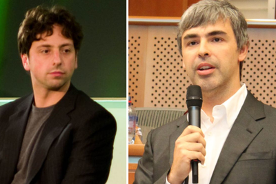 Google-grunnleggerne Sergey Brin (t.v.) og Larry Page.