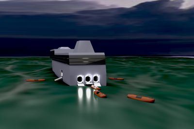 Akter: Dersom passasjerskipet skulle krenge så mye at livbåter ikke kan skytes ut gjennom luker i skipssidene, kan torpedolivbåtene akter benyttes.