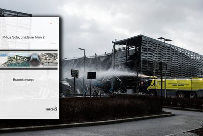 Deler av parkeringshuset er rast sammen etter brannen på Stavanger lufthavn Sola.