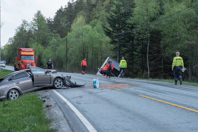 Arkivfoto fra en trafikkulykke ved Valand på E39 mellom Kristiansand og Mandal i 2018.