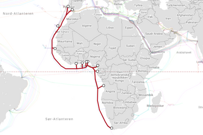 SAT-3/WASC er ett av to kabelsystemer som er skadet. Begge fører internettrafikk mellom Europa og hele Afrikas vestkyst.