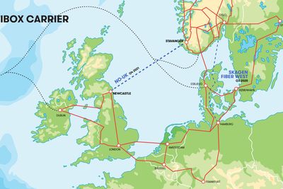 Her er en oversikt over nettverket Altibox får rundt Nordsjøen når Englandskabelen og Skagenfiber West står ferdig. 