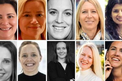 10 av Norges 50 fremste teknologi-kvinner. Øverst fra venstre: Juliana Correa i Cognite, Anne Ruth Gjerdstad i Posten Norge, Anna Larsson i Schibsted, Sofia Trope i Telenor, Nada Ahmed i Aker Solutions, Caroline Wilhelmsen i Capgemini, Cathrine Mørch i Sweco, Heidrun Reisæther i NRK, Kjersti Stathopoulou i IBM, og Kristin Alne i Aker BP.