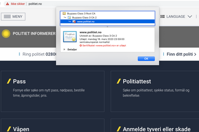 Utløpt sertifikat ga feilmelding i nettleseren.