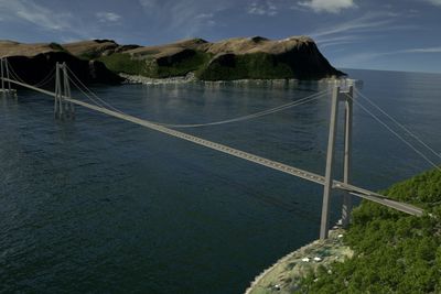 Denn illustrasjon fra Rambøll og Sweco viser en tenkt bruløsning over Sulafjorden