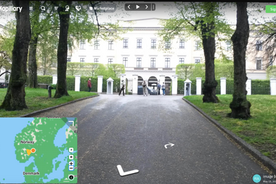 Mapillary er en karttjeneste som kan minne om Google Street View, men basert på brukergenerert innhold. Her har vi zoomet oss inn på det norske Slottet.