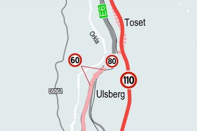 Kartet viser opprinnelig og ny plan for E6-utbyggingen på Ulsberg