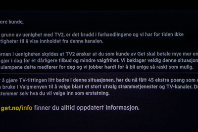 Dette var meldingen på TV-skjermene til 480.000 Get-kunder da de først mistet TV2s kanaler, etter at det ikke ble enighet mellom partene om en ny distribusjonsavtale.